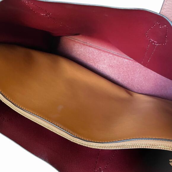 Tory Burch Perry 3 Compartment Tote Bag OS Blush Pink Pebbled Leather Laptop Zip - Picture 8 of 10